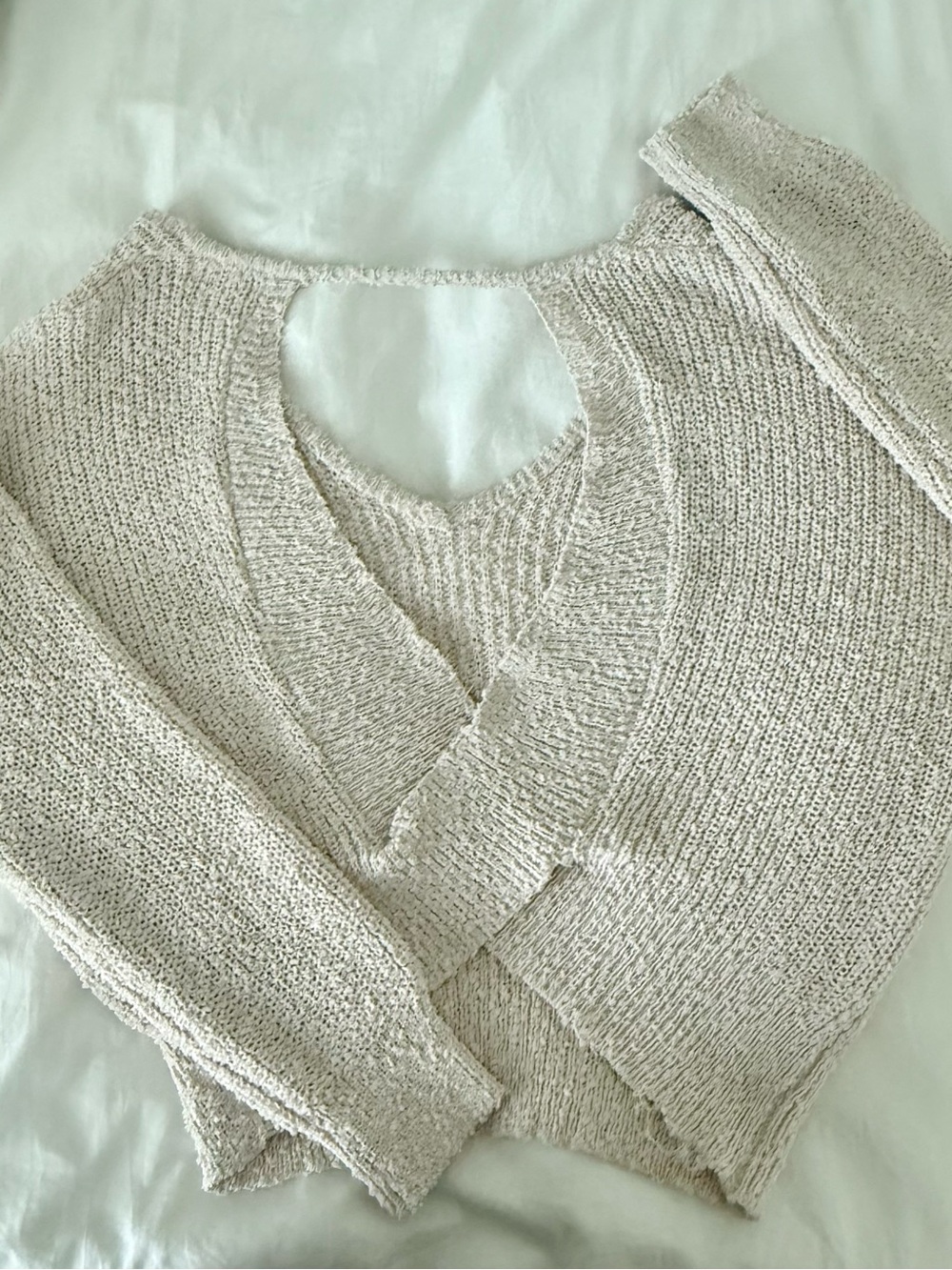 Cozy V‑Neck Knit Sweater in Light Beige